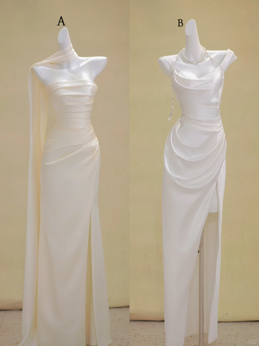 Unique Wedding Dress Mermaid Strapless Satin Long White Wedding Dresses Bridal Gowns DP1875