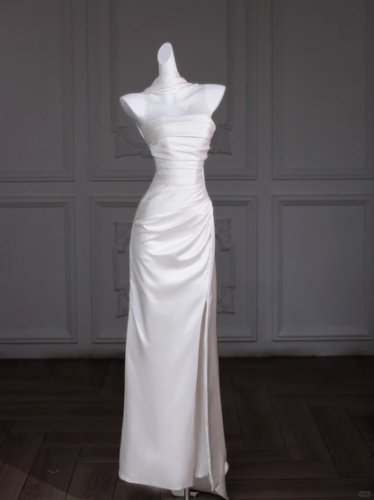 Unique Wedding Dress Mermaid Strapless Satin Long White Wedding Dresses Bridal Gowns DP1875