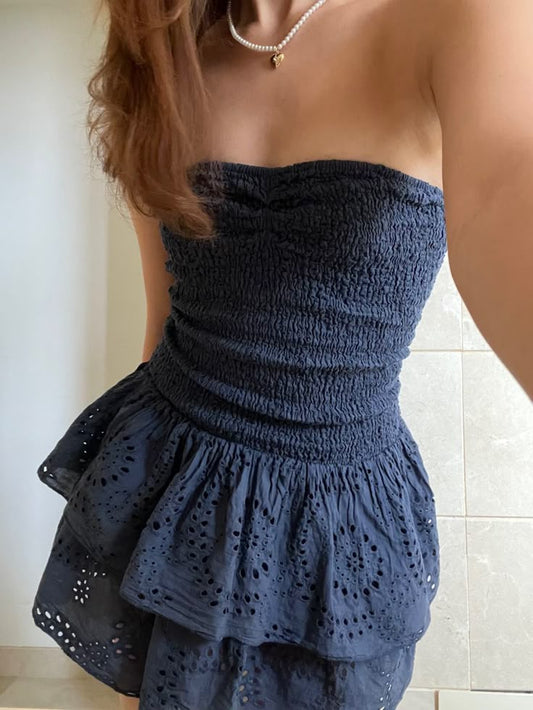 Cute Sheath Strapless Navy Blue Summer Homecoming Dress Hoco Dress Mini 18th Birthday Outfit Cocktail Dresses DP1945