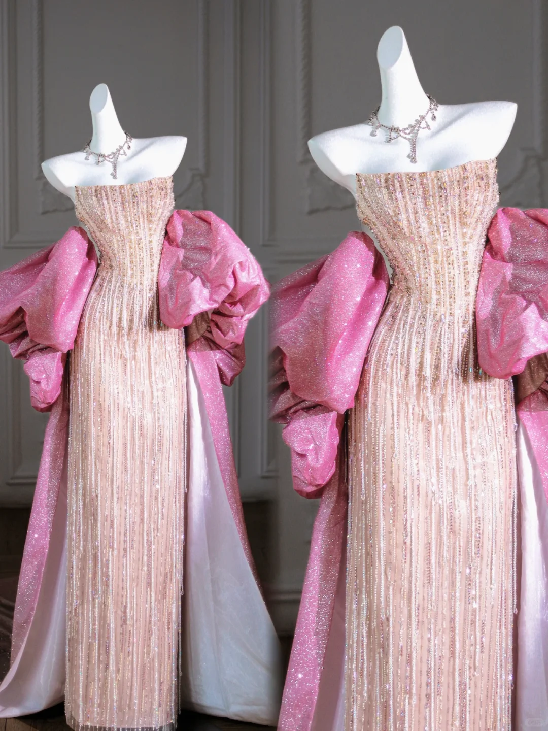 Hübsches Meerjungfrau-Kleid mit trägerlosen Pailletten und Perlen in Champagner, langes Ballkleid, Partykleid, Abschlusskleider DP1965