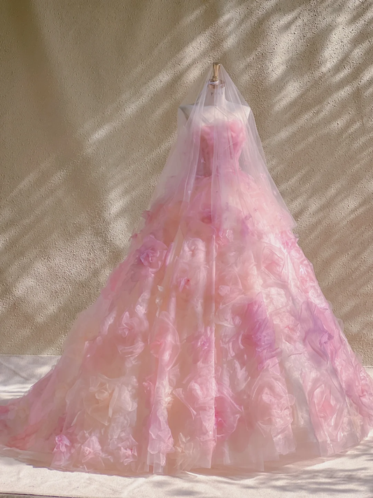 Wunderschönes Ballkleid, trägerlos, hellrosa, geblümtes Tüll, langes Ballkleid, Partykleid, Abschlusskleider DP1971