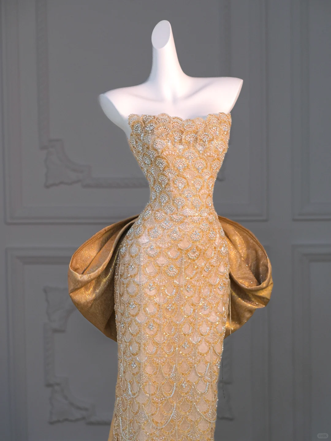 Wunderschöne Meerjungfrau Schatz Gold Pailletten Langes Ballkleid Partykleid Abschlusskleider Mit Schleife DP1985