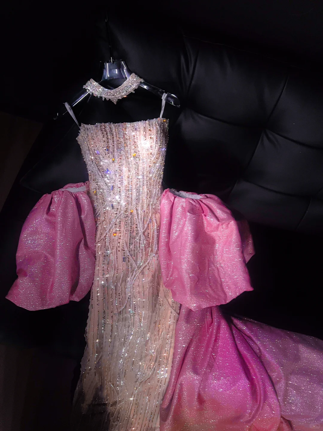 Hübsche Meerjungfrau trägerlose Pailletten Perlen Champagner langes Ballkleid Partykleid Abschlusskleider DP1986