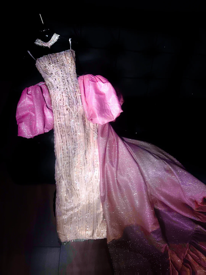 Hübsche Meerjungfrau trägerlose Pailletten Perlen Champagner langes Ballkleid Partykleid Abschlusskleider DP1986