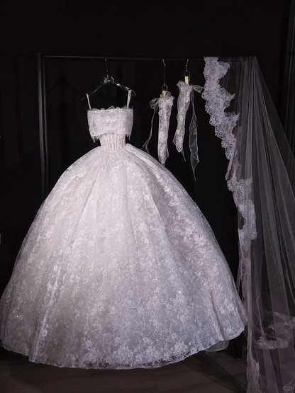Rustic Wedding Dress Ball Gown Strapless White Lace Long Wedding Dresses Bridal Gowns DP1990