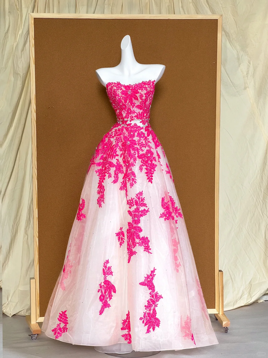 Elegantes Ballkleid Sweetheart Tüll Rosa Langes Ballkleid Partykleid Abschlusskleider DP1999
