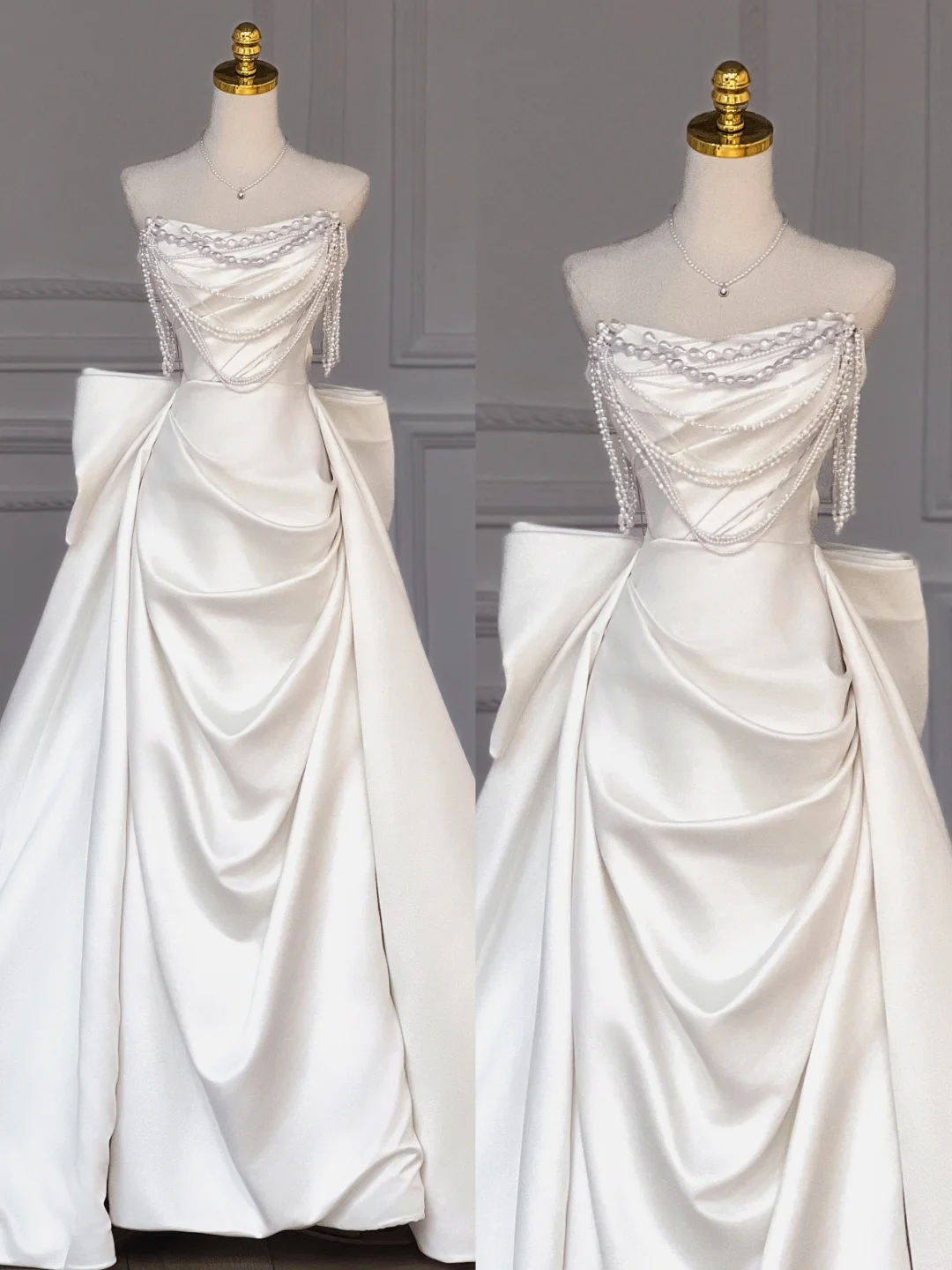 Hübsches Brautkleid Etuikleid Trägerlos Satin Elfenbein Lange Brautkleider Brautkleider DP1858