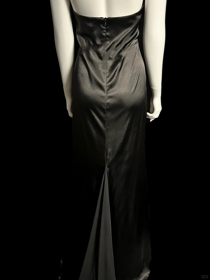Vintage Mermaid Halter Black Satin Long Evening Party Gowns Evening Formal Dresses Prom Dress DP2032