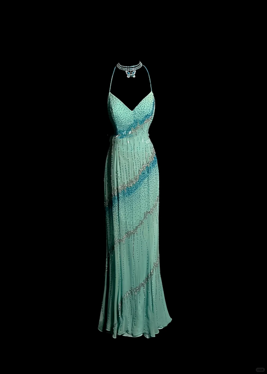 Vintage Mermaid Spaghetti Straps Backless Beads Long Evening Party Gowns Evening Formal Dresses Prom Dress DP2033