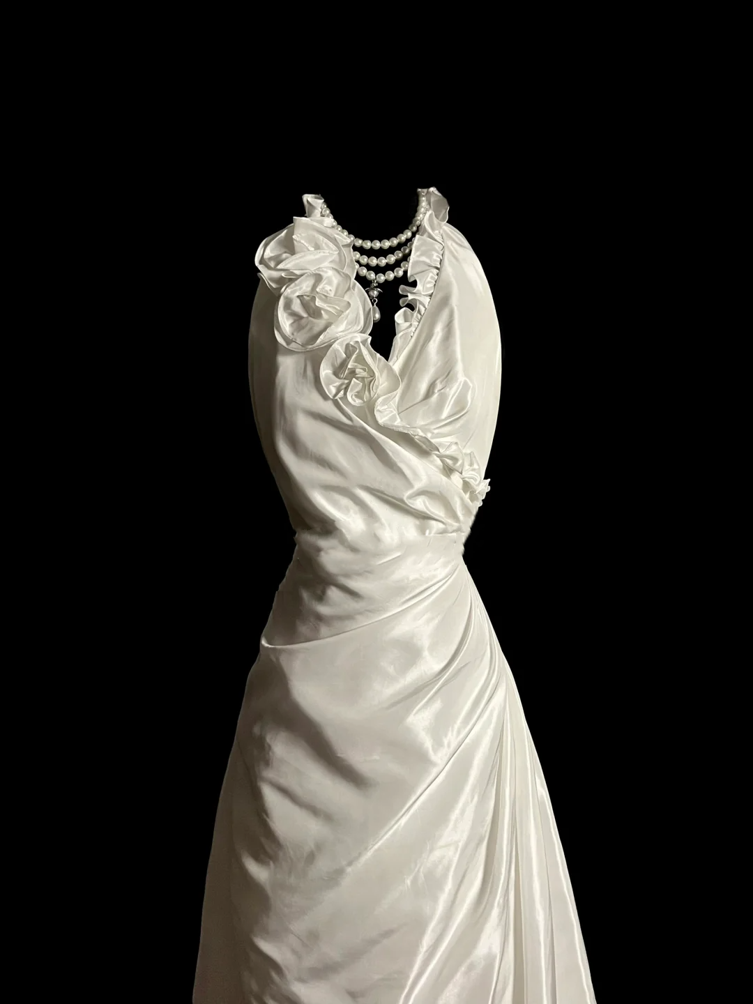 Robe de mariée vintage trapèze, col licou, longue, en satin blanc, robes de mariée DP2035