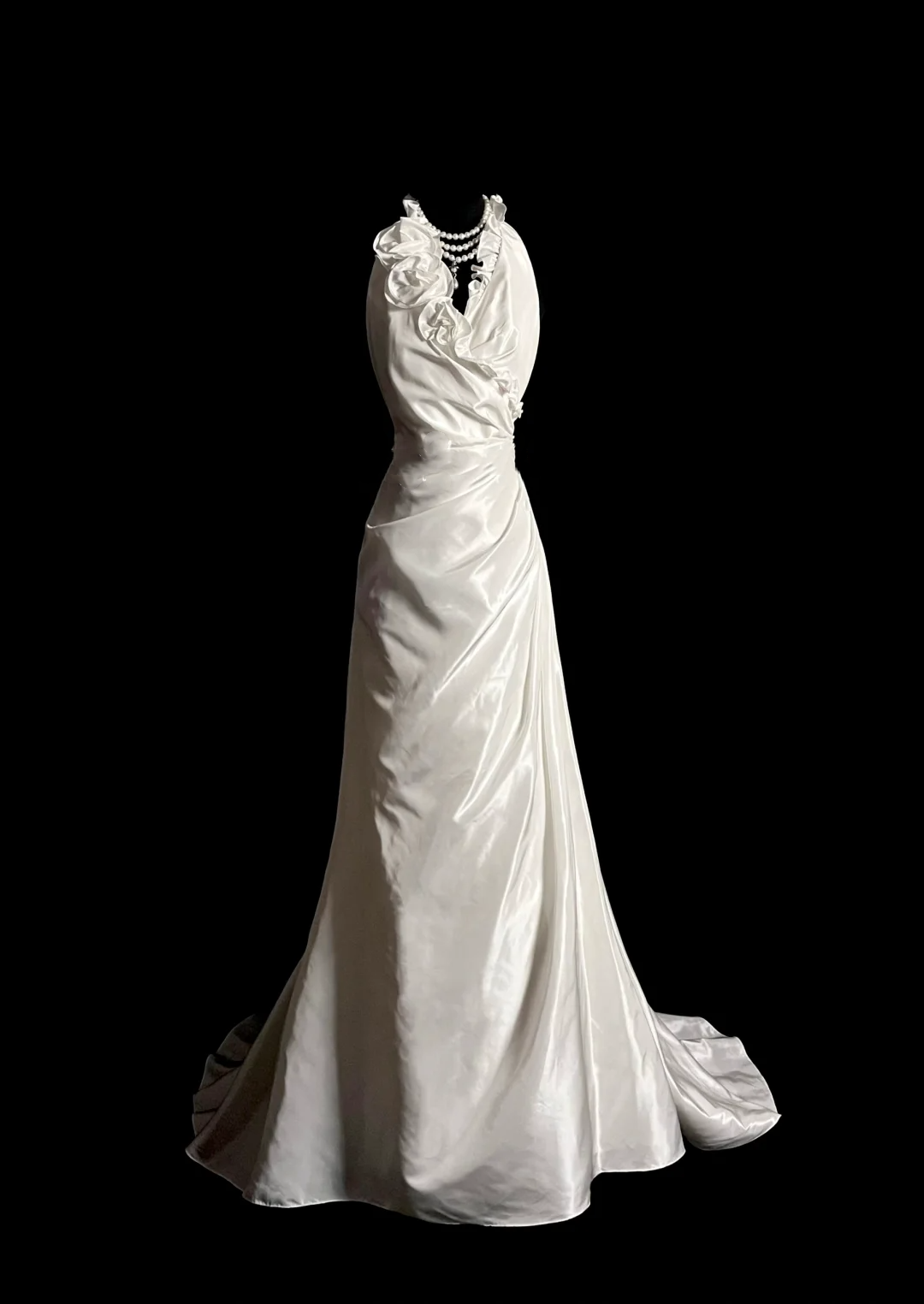 Robe de mariée vintage trapèze, col licou, longue, en satin blanc, robes de mariée DP2035