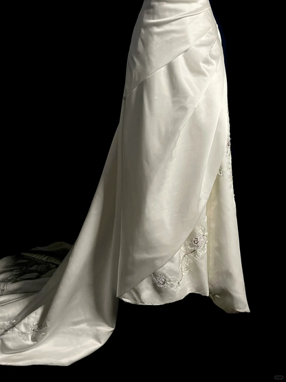 Robe de mariée vintage trapèze bustier en satin blanc, longue, style rétro des années 1970, DP2039
