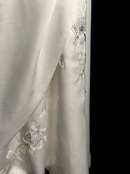 Robe de mariée vintage trapèze bustier en satin blanc, longue, style rétro des années 1970, DP2039
