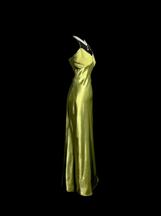 Vintage Sheath Spaghetti Straps Green Long Evening Party Gowns Formal Dresses Prom Dresses DP2040