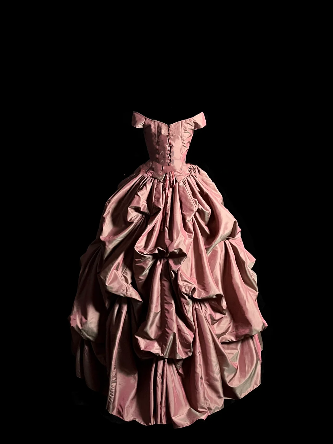 Bescheidenes Ballkleid aus schulterfreiem rosa Taft, langes Ballkleid, Partykleid, Abschlusskleider, Sweet 16-Kleid, DP2041