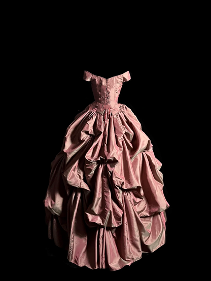 Bescheidenes Ballkleid aus schulterfreiem rosa Taft, langes Ballkleid, Partykleid, Abschlusskleider, Sweet 16-Kleid, DP2041