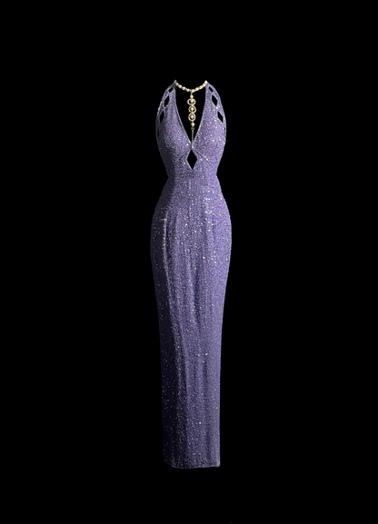 Robe de bal longue style sirène vintage à paillettes, dos nu, couleur lilas, robe de soirée, robe de remise de diplôme, DP2043