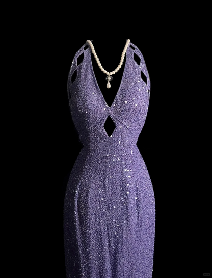 Robe de bal longue style sirène vintage à paillettes, dos nu, couleur lilas, robe de soirée, robe de remise de diplôme, DP2043