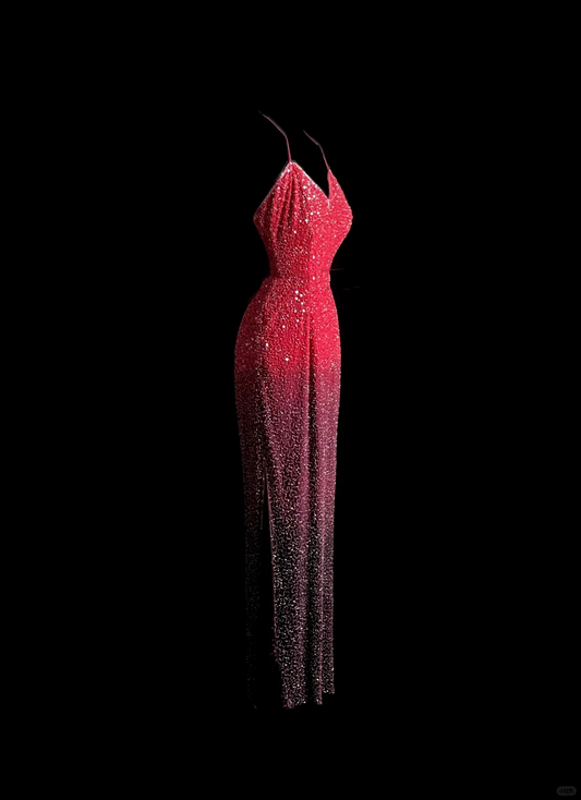 Robe de bal longue rose à paillettes, style sirène, dos nu, style vintage, robe de soirée, robe de remise de diplôme, DP2044