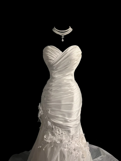 Retro Brautkleid Meerjungfrau Sweetheart Weiß Satin Lange Brautkleider Retro 1970er Jahre Brautkleider DP2045