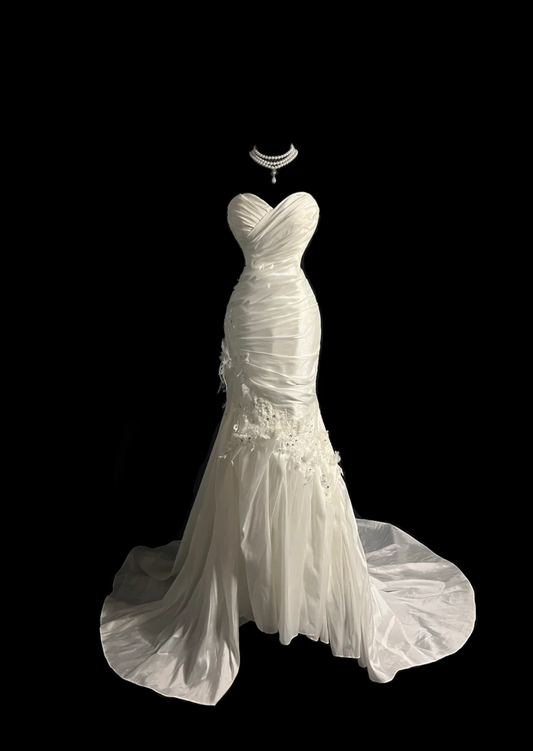 Retro Brautkleid Meerjungfrau Sweetheart Weiß Satin Lange Brautkleider Retro 1970er Jahre Brautkleider DP2045