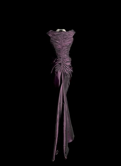 Robe de bal longue style sirène vintage en taffetas raisin, robe de soirée, robe de remise de diplôme, DP2050