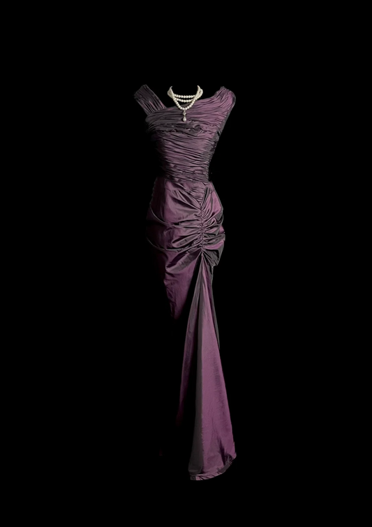 Robe de bal longue style sirène vintage en taffetas raisin, robe de soirée, robe de remise de diplôme, DP2050