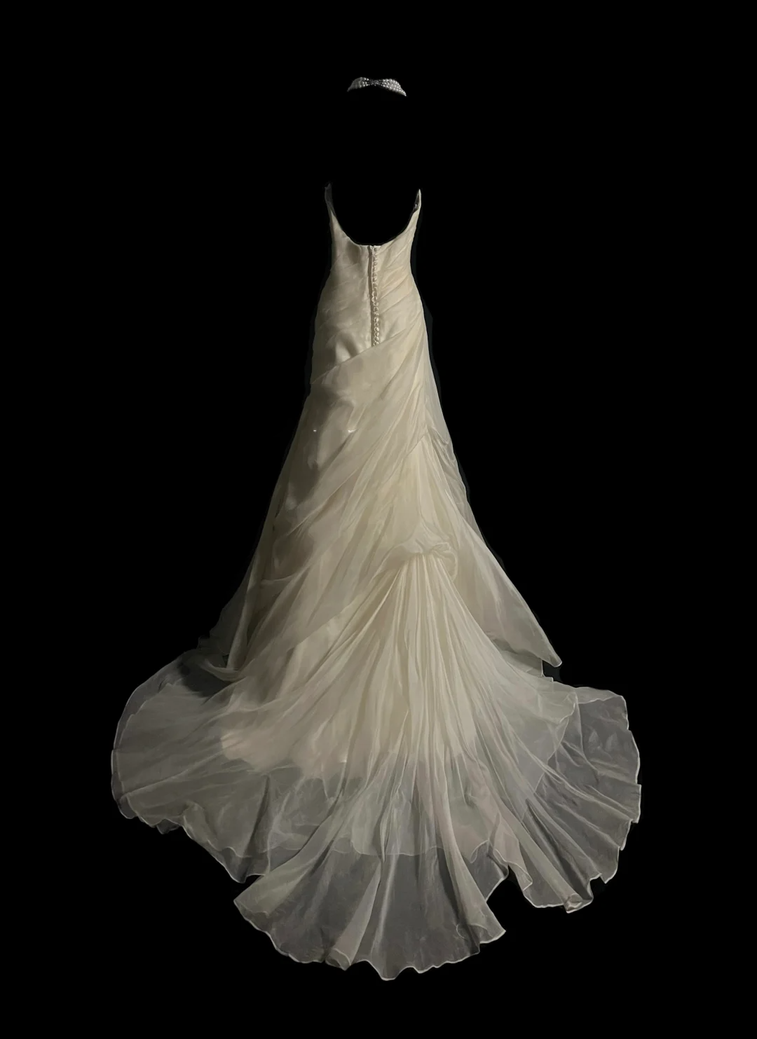 Retro Brautkleid Meerjungfrau Trägerlos Elfenbein Chiffon Lange Brautkleider Retro 1970er Brautkleider DP2053