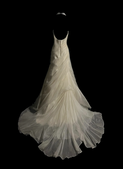 Retro Brautkleid Meerjungfrau Trägerlos Elfenbein Chiffon Lange Brautkleider Retro 1970er Brautkleider DP2053