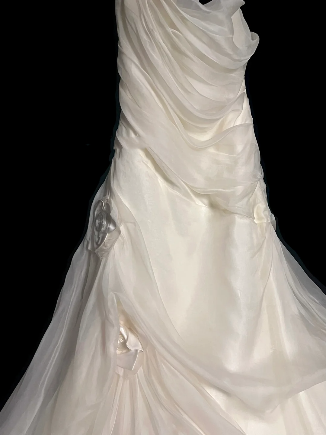 Retro Brautkleid Meerjungfrau Trägerlos Elfenbein Chiffon Lange Brautkleider Retro 1970er Brautkleider DP2053