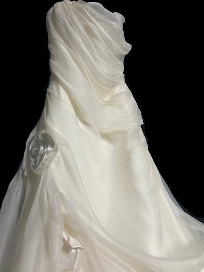 Retro Brautkleid Meerjungfrau Trägerlos Elfenbein Chiffon Lange Brautkleider Retro 1970er Brautkleider DP2053
