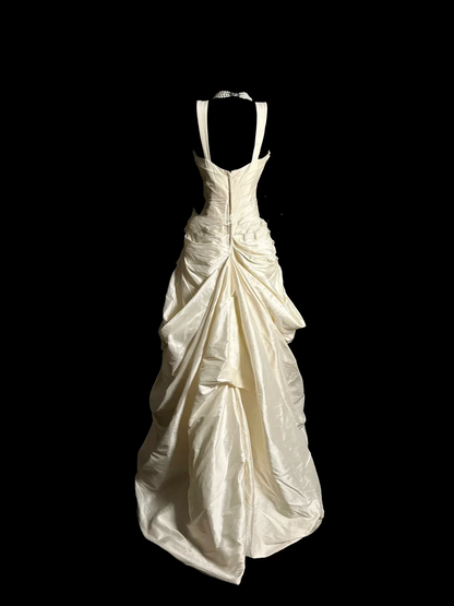 Vintage Wedding Dress Ball Gown Sweetheart Ivory Taffeta Long Wedding Dresses Retro 1970s Bridal Gowns DP2057
