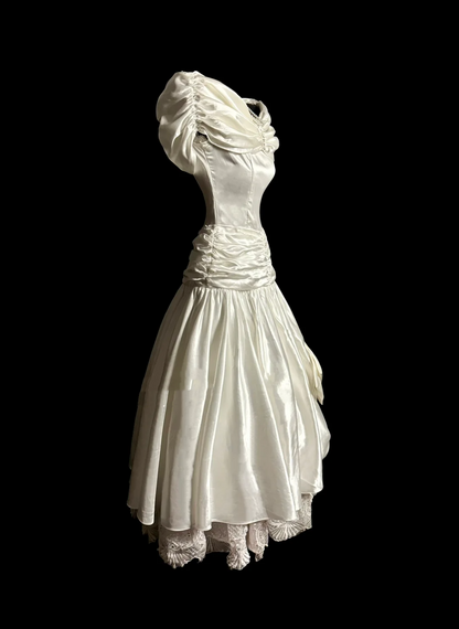 Robe de mariée vintage, robe de bal, épaules dénudées, ivoire, style rétro des années 1970, DP2062