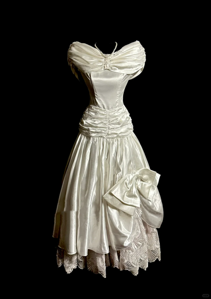 Robe de mariée vintage, robe de bal, épaules dénudées, ivoire, style rétro des années 1970, DP2062