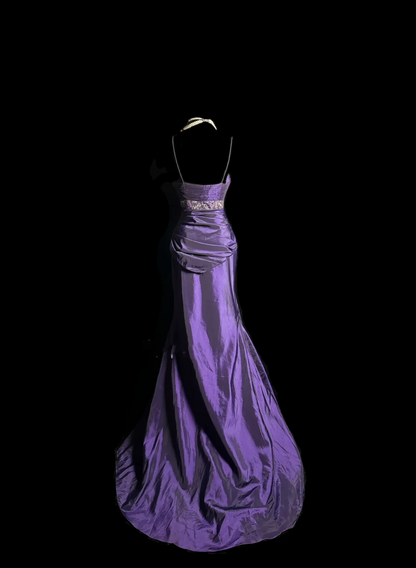 Robe de bal longue plissée style sirène vintage à bretelles spaghetti en taffetas et raisin, robe de soirée, robe de remise de diplôme DP2063
