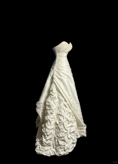 Robe de mariée vintage, robe de bal, décolleté en cœur, en taffetas ivoire, longue, style rétro des années 1970, DP2067