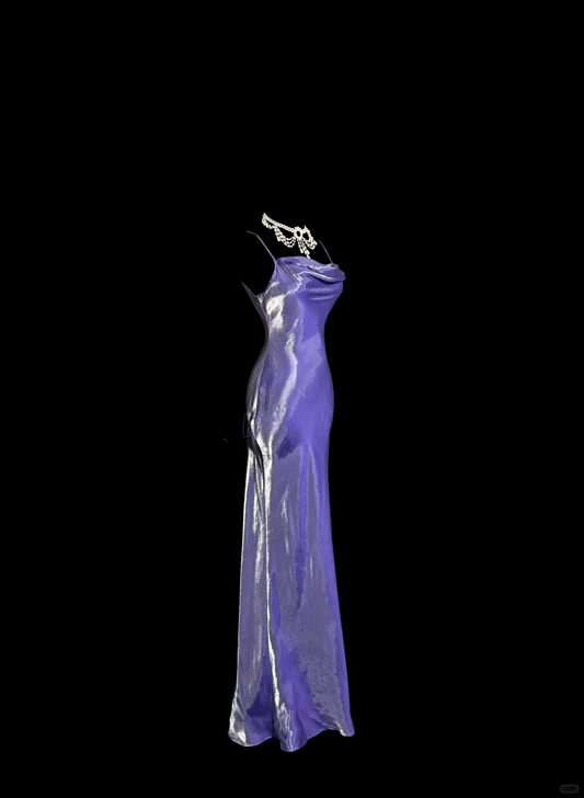 Vintage Mermaid Spaghetti Straps Grape Satin Long Prom Dress Party Dress Graduation Dresses DP2079
