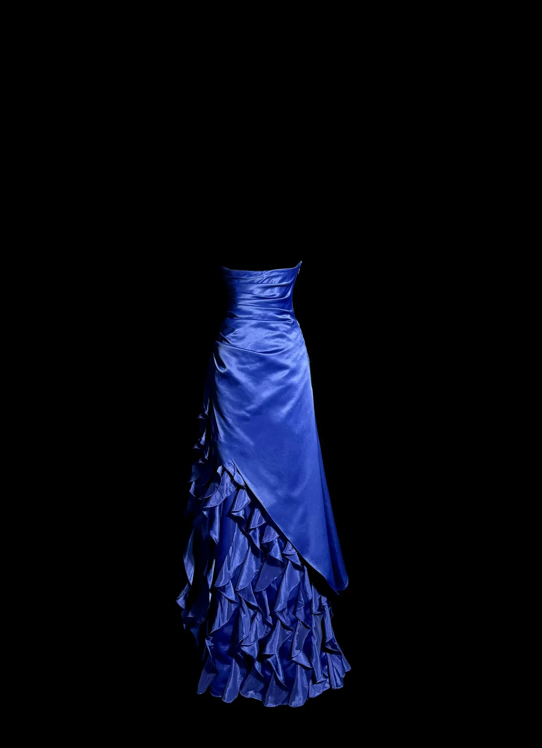Robe de bal vintage sans bretelles en satin bleu roi, longue robe de bal perlée, robe de soirée, robe de remise de diplôme DP2081