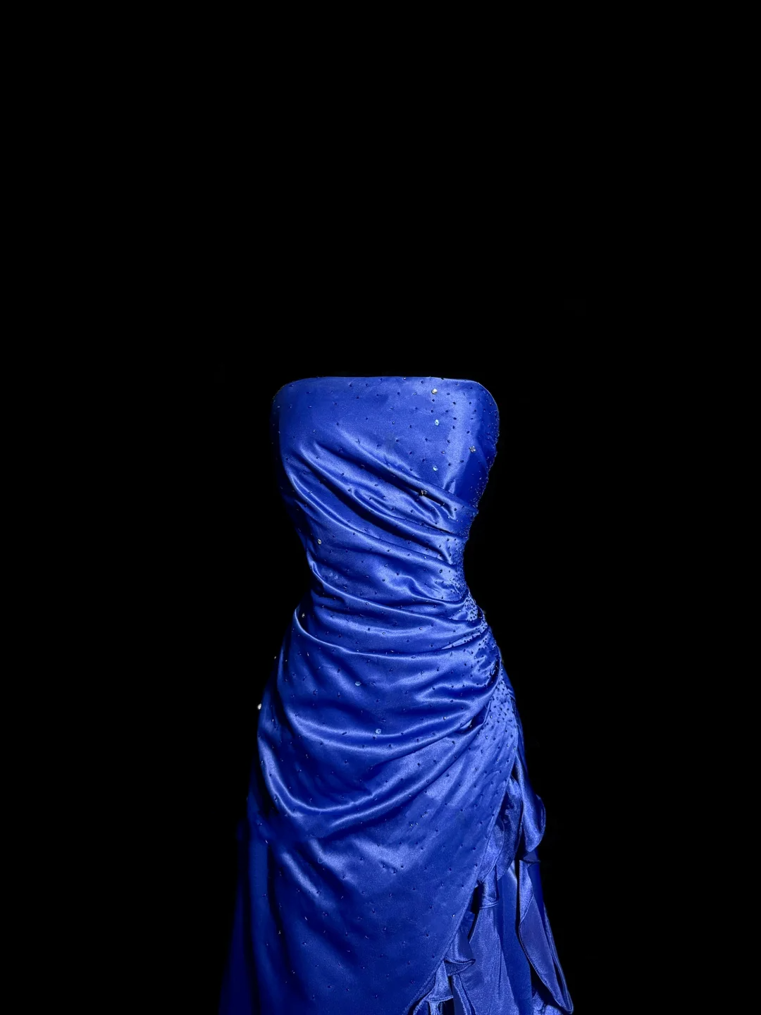 Robe de bal vintage sans bretelles en satin bleu roi, longue robe de bal perlée, robe de soirée, robe de remise de diplôme DP2081