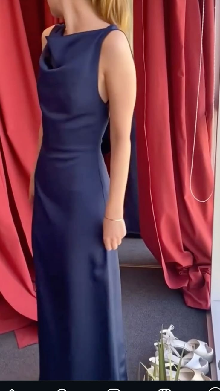 Elegantes Etuikleid in Marineblau aus Satin, formelle Sommerkleider für Hochzeitsgäste, Outfits für Hochzeitsgäste, DP2112