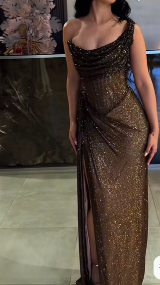 Gorgeous Mermaid One Shoulder Black Sequin Party Prom Dresses Formal Summer Wedding Guest Dresses Wedding Guest Outfits DP2157