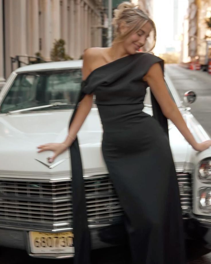 Gorgeous Sheath One Shoulder Black Satin Prom Dresses Formal Summer Wedding Guest Dresses Wedding Guest Outfits DP2161