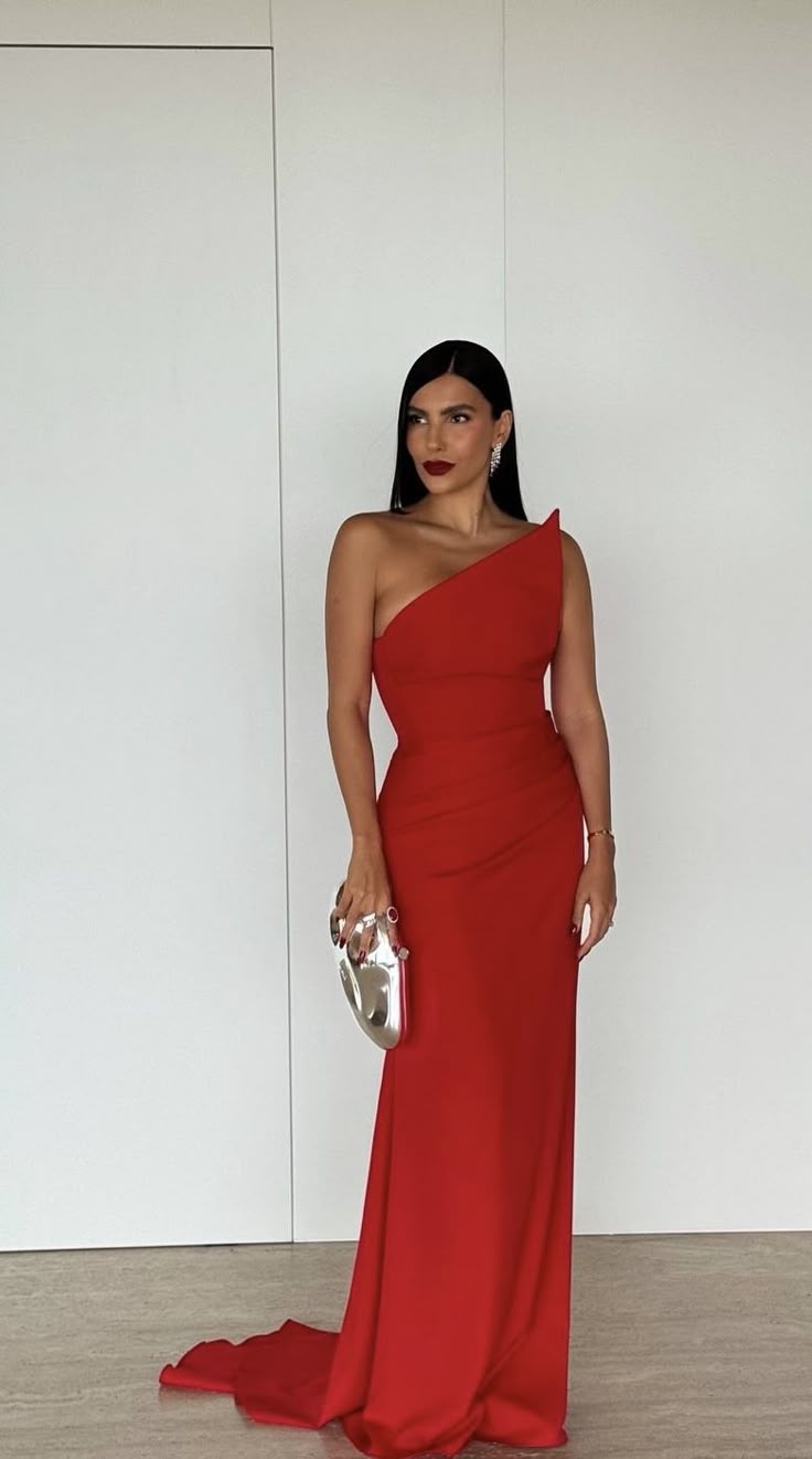 Simple Sheath Strapless Red Satin Prom Dresses Formal Summer Wedding Guest Dresses Wedding Guest Outfits DP2174