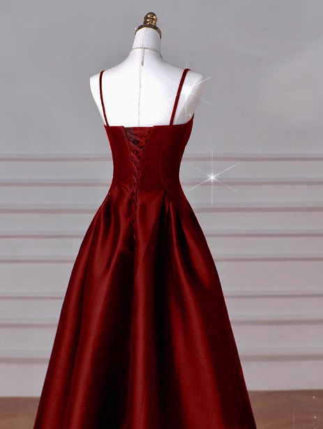 Classy A line Spaghetti Straps Sleeveless Satin Prom Dresses Red Summer Wedding Guest Dresses Wedding Guest Outfits DP2255