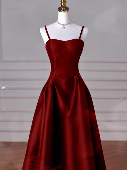 Classy A line Spaghetti Straps Sleeveless Satin Prom Dresses Red Summer Wedding Guest Dresses Wedding Guest Outfits DP2255