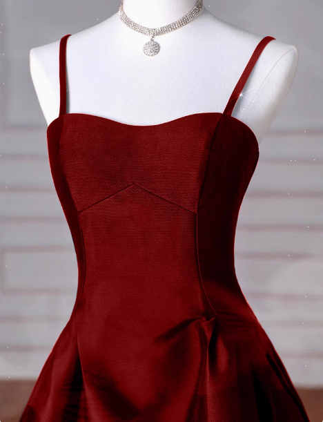 Classy A line Spaghetti Straps Sleeveless Satin Prom Dresses Red Summer Wedding Guest Dresses Wedding Guest Outfits DP2255