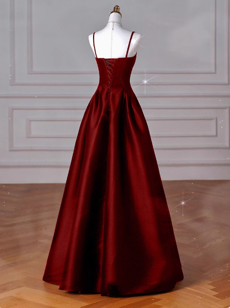 Classy A line Spaghetti Straps Sleeveless Satin Prom Dresses Red Summer Wedding Guest Dresses Wedding Guest Outfits DP2255