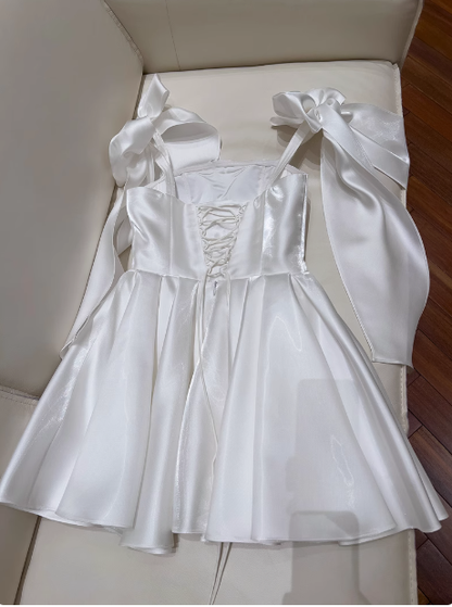 Sexy A line Spaghetti Straps Satin Corset Short Homecoming Dress Summer Hoco Dresses Cocktail Dress Birthday Outfits DP2298