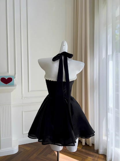 Sexy A line Halter Black Velvet Short Homecoming Dresses Summer Hoco Dresses Cocktail Dress Birthday Outfits DP2299