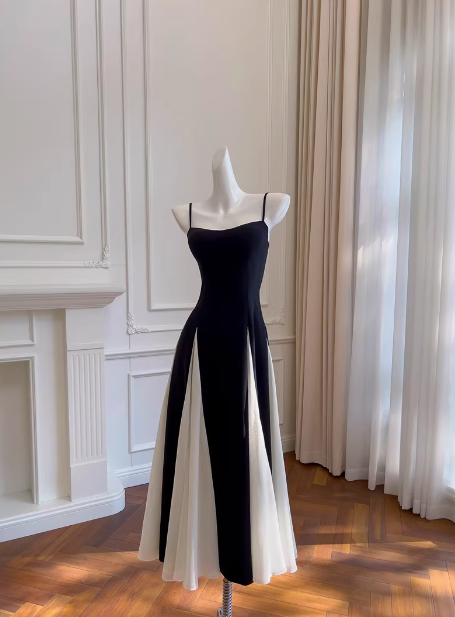 Elegant A line Spaghetti Straps Black Prom Dresses Formal Summer Wedding Guest Dresses Wedding Guest Outfit DP2306